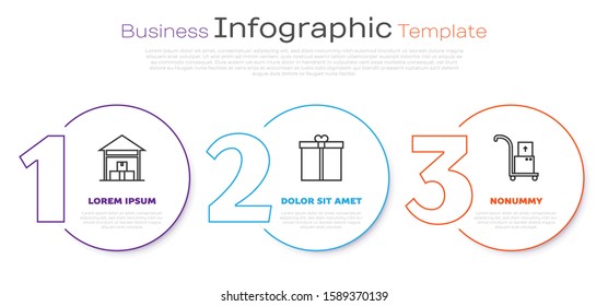 Set line Warehouse , Gift box  and Hand truck and boxes . Business infographic template. Vector
