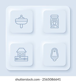 Set line Washbasin, Laundry detergent, Water supply pipes and Toilet urinal or pissoir. White square button. Vector