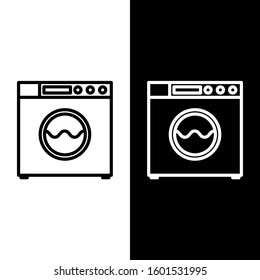 Set line Washer icon isolated on black and white background. Washing machine icon. Clothes washer - laundry machine. Home appliance symbol.  Vector Illustration