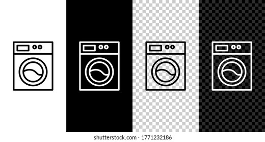 Set line Washer icon isolated on black and white background. Washing machine icon. Clothes washer - laundry machine. Home appliance symbol. Vector