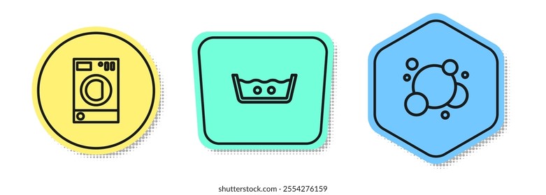 Set line Washer, Temperature wash and Soap water bubbles. Colored shapes. Vector