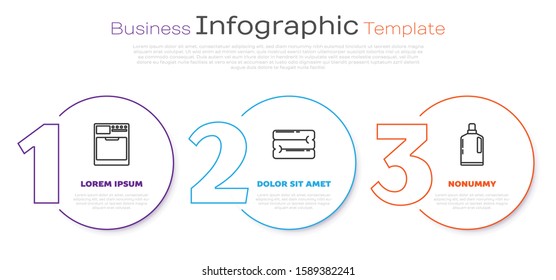 Set line Washer , Towel stack  and Plastic bottles for liquid dishwashing liquid. Business infographic template. Vector