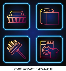 Set line Washer and t-shirt , Squeegee, scraper, wiper, Brush for cleaning  and Toilet paper roll . Gradient color icons. Vector