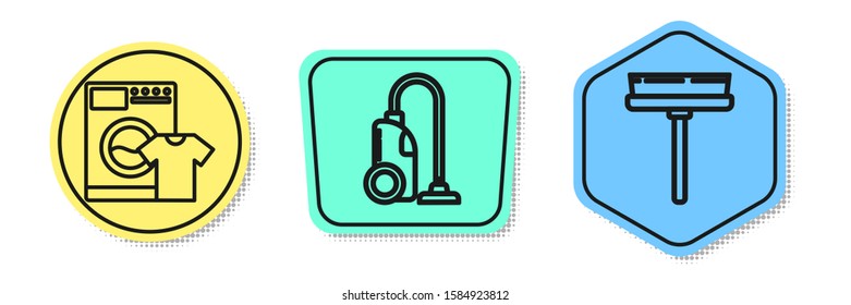 Set line Washer and t-shirt , Vacuum cleaner  and Squeegee, scraper, wiper. Colored shapes. Vector
