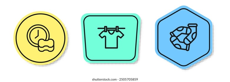 Set line Washing dishes, Drying clothes and Socks. Colored shapes. Vector