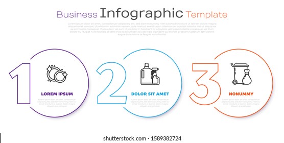 Set line Washing dishes , Plastic bottles for liquid dishwashing liquid and Trash can . Business infographic template. Vector