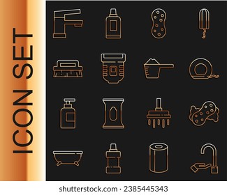 Fijar las manos de lavado con jabón, Esponja, Piso dental, Epilador, Cepillo para la limpieza, Grifo de agua e ícono de polvo. Vector
