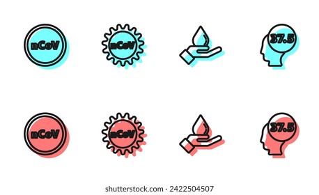 Set line Washing hands with soap, Corona virus 2019-nCoV,  and High human body temperature icon. Vector