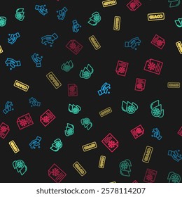 Set line Washing hands with soap, Blood test virus, Corona covid-19 and Clipboard blood results on seamless pattern. Vector