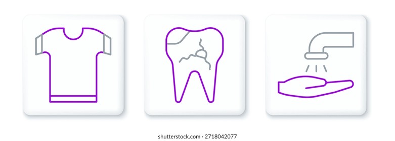 Lavarse las manos con jabón, camiseta y el icono de diente roto. Vector