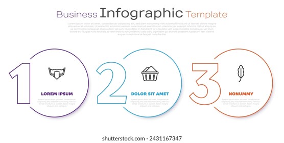 Set line Washing modes, Basin with soap suds and Feather. Business infographic template. Vector