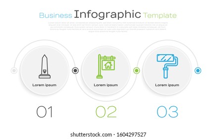 Set line Washington monument, Hanging sign with text Sale and Paint roller brush. Business infographic template. Vector