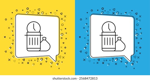 Set line Waste of time icon isolated on yellow and blue background. Trash can. Garbage bin sign. Recycle basket icon. Office trash icon.  Vector