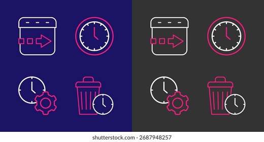 Establecer línea de pérdida de tiempo, gestión de tiempo, reloj y archivos en el icono del reloj. Vector