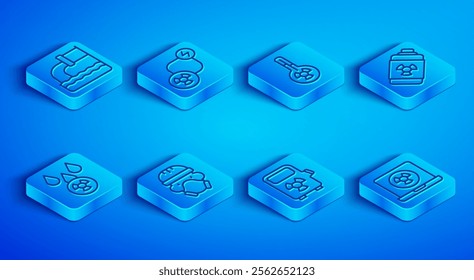 Set line Wastewater, Radioactive exchange energy, Meteorology thermometer, Nuclear reactor worker, Electric car charging station, battery, Acid rain and radioactive cloud and laptop icon. Vector