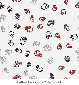 Set line Water balance, No sugar free, Calorie calculator and GMO on seamless pattern. Vector