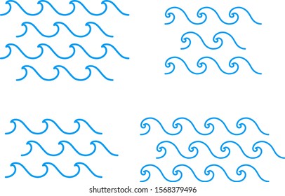 set of line water big waves icon, sign