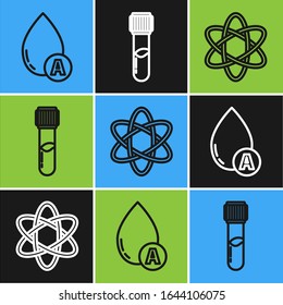 Set line Water drop, Atom and Test tube and flask chemical icon. Vector