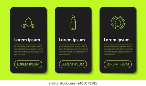 Set line Water drop, Bottle of water and Recycle clean aqua. Business infographic template. Vector