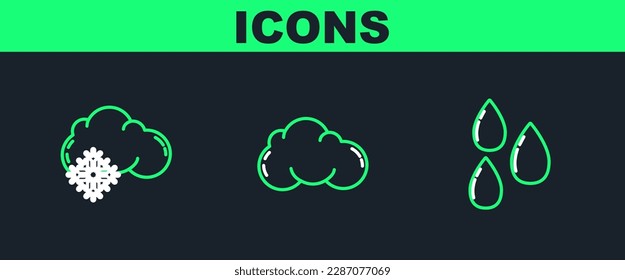 Fijar la línea Agua caída, Nube con nieve e icono. Vector