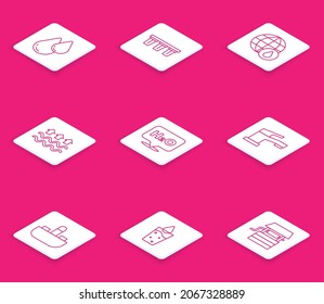 Set line Water drop, filter, Earth planet in water, Waves of and evaporation, Chemical formula for H2O, tap, Washbasin with and Glass icon. Vector