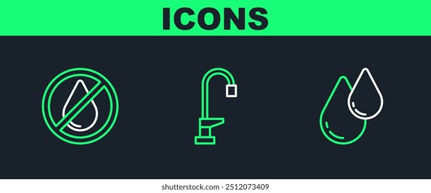 Establecer línea de gota de agua, prohibido y toque icono. Vector