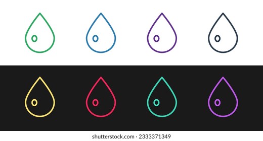 Set line Water drop icon isolated on black and white background.  Vector Illustration