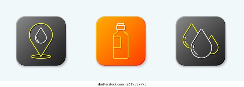 Set line Water drop with location, Bottle of water and  icon. Vector