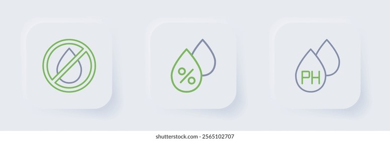 Set line Water drop, percentage and forbidden icon. Vector