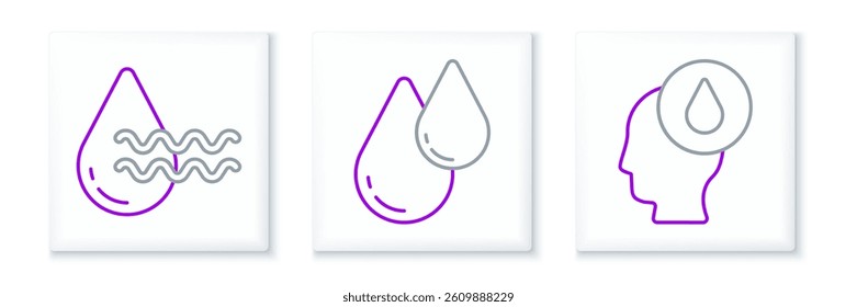 Set line Water drop, Recycle clean aqua and  icon. Vector
