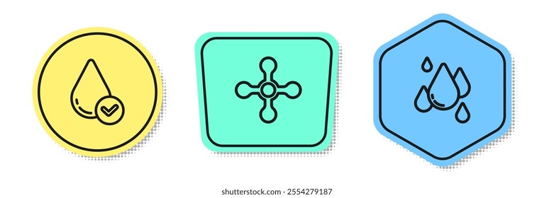 Set line Water drop, tap and . Colored shapes. Vector