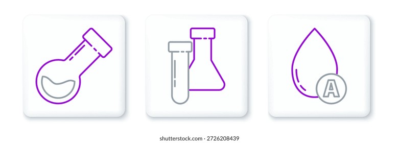 Set line Water drop, Test tube and flask chemical and  icon. Vector