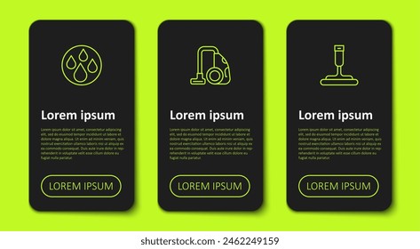 Set line Water drop, Vacuum cleaner and Rubber for windows. Business infographic template. Vector