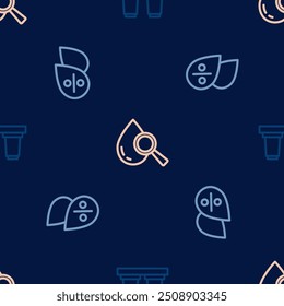 Set line Water filter cartridge, drop percentage and Drop and magnifying glass on seamless pattern. Vector