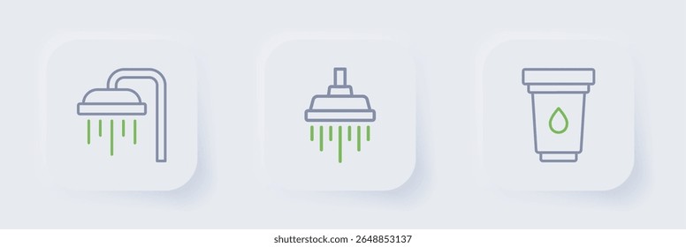 Definir linha Cartucho de filtro de água, Chuveiro e ícone. Vetor