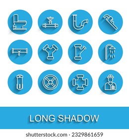 Set line Water filter, Industry valve, Toilet bowl, metallic pipe, Plumber, Shower and  icon. Vector