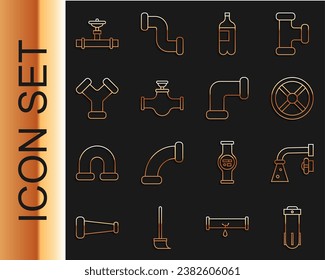 Set line Water filter, tap, Industry valve, Bottle of water, pipe and, metallic,  and  icon. Vector