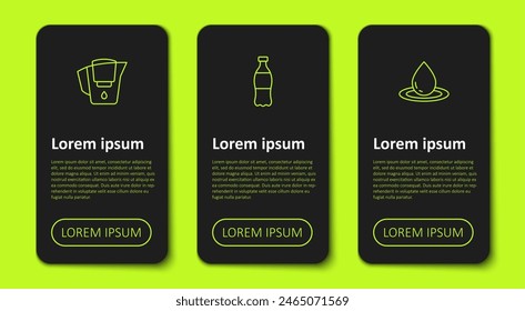 Set line Water jug with filter, Bottle of water and drop. Business infographic template. Vector