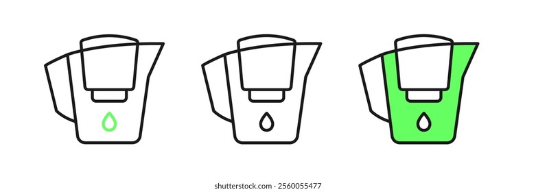 Set line Water jug with a filter icon isolated on white background.  Vector