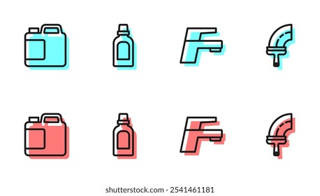 Set line Water tap, Bottle for cleaning agent,  and Rubber cleaner windows icon. Vector