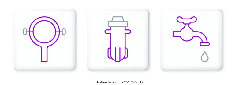 Set line Water tap, Filter wrench and filter icon. Vector