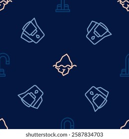 Set line Water tap, jug with filter and Iceberg on seamless pattern. Vector