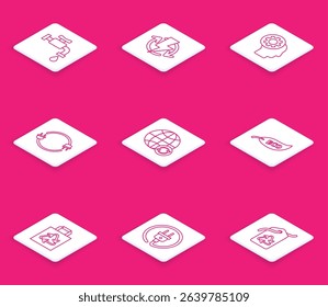 Set line Water tap, Recharging, Human head with gear inside, Electric plug, Planet earth and recycling, Leaf Eco symbol, Paper shopping bag recycle and  icon. Vector