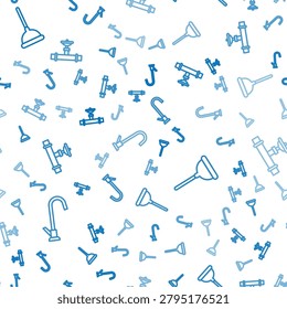 Set line Water tap, Rubber plunger and Industry pipe and valve on seamless pattern. Vector