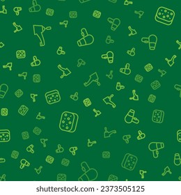 Set line Water tap, Sponge and Hair dryer on seamless pattern. Vector