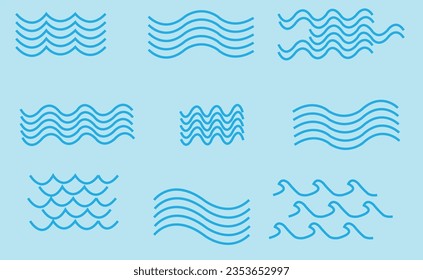 Set of line water wave icons