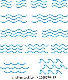 set of line water waves icon, sign