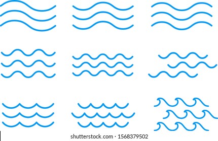 set of line water waves icon, sign