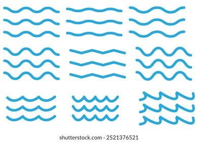 set of line water waves icon, sign