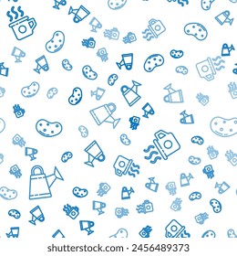 Set line Watering can, Cup of tea and Potato on seamless pattern. Vector
